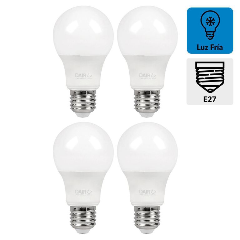 Pack x4 Focos LED A60 E27 10.5W Luz Fría