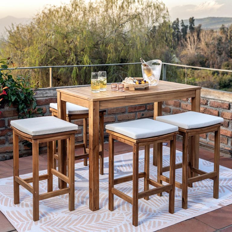 Juego de Bar de Terraza de Madera Natural 4 personas