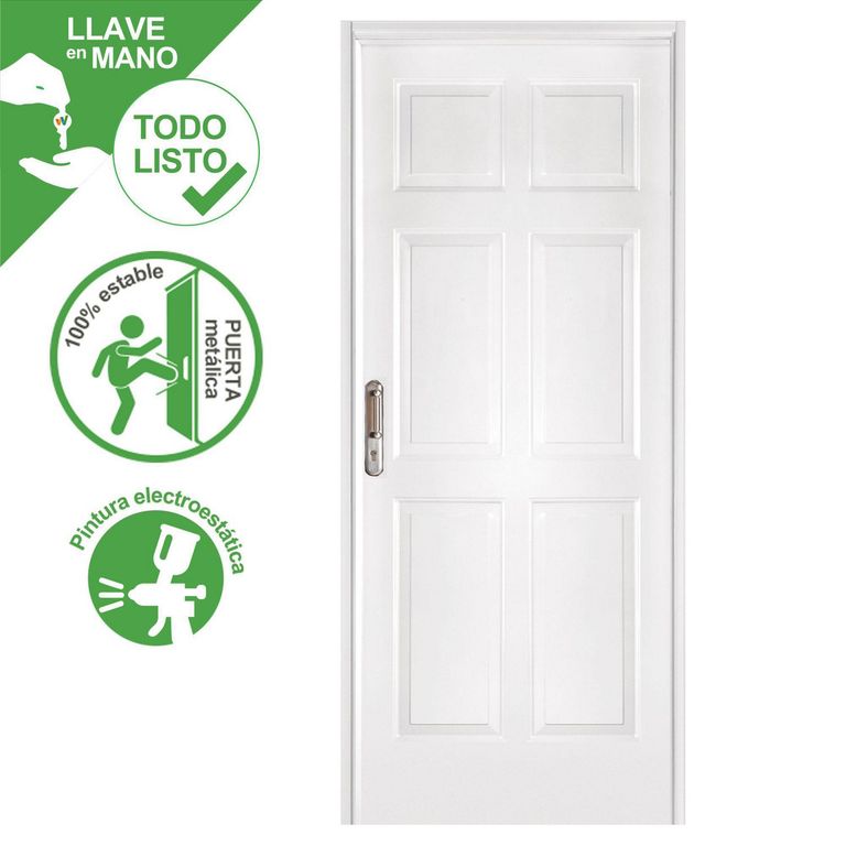 Kit Puerta de Acero Presta Plus 6 Paneles Blanca + Marco + Bisagra + Cerradura 90x200 Derecha