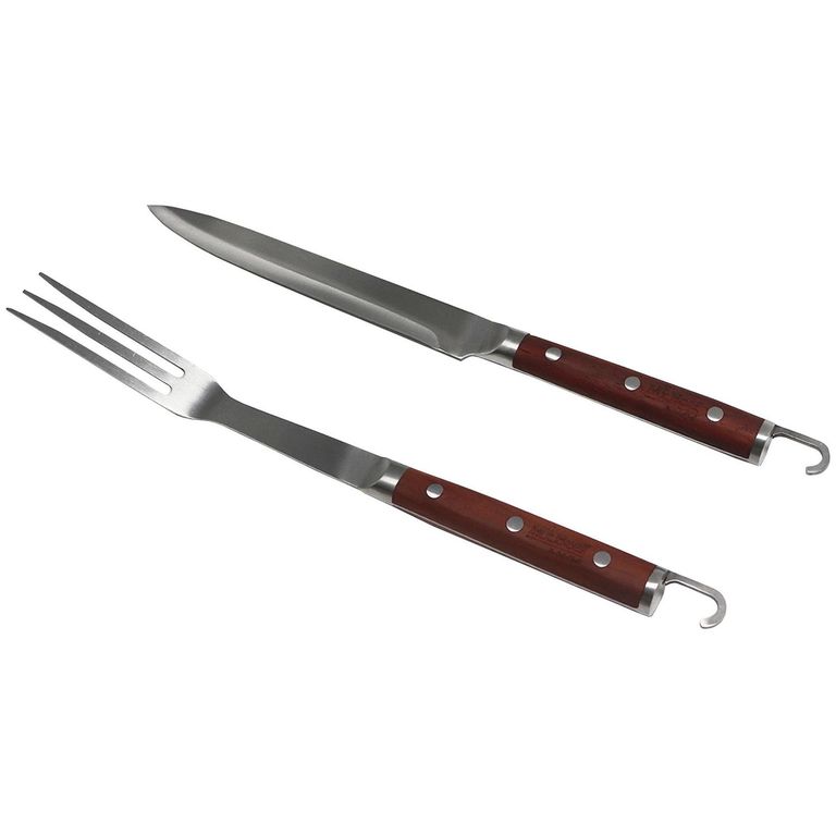 Set de Cuchillo y Tenedor Parrillero Acero/Madera