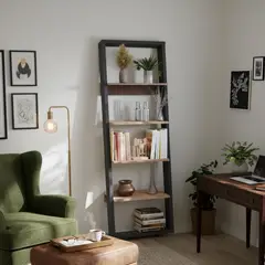 JUST HOME COLLECTION - Biblioteca 4 Repisas Melamina Covalt Negro/Haya