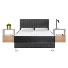undefined - Dormitorio Paraíso Majestic Gris 2 Plazas + 2 Almohadas + Protector + Set 2 Veladores Melamina Abigail