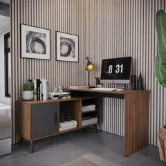 JUST HOME COLLECTION - Escritorio en L Castaño Melamina Chelsea