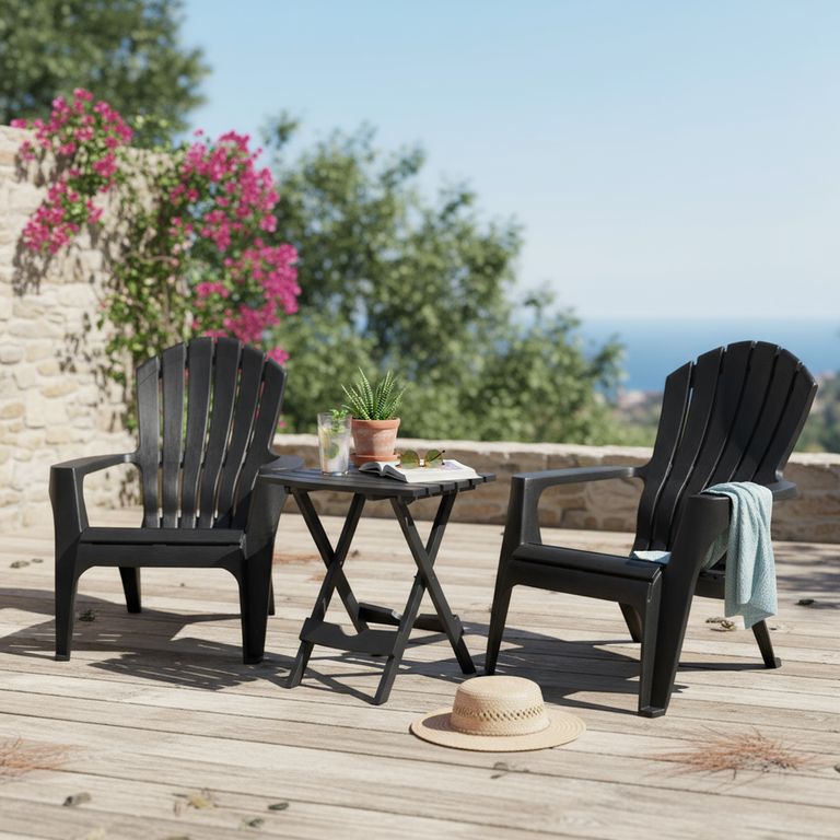 Mesa de Resina Plegable 44x38x50 cm Negro + Sillón Terraza Resina Negro 89x76x91 cm