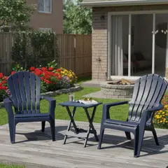 JUST HOME COLLECTION - Mesa de Resina Plegable 44x38x50 cm Azul + Sillón de Resina Azul