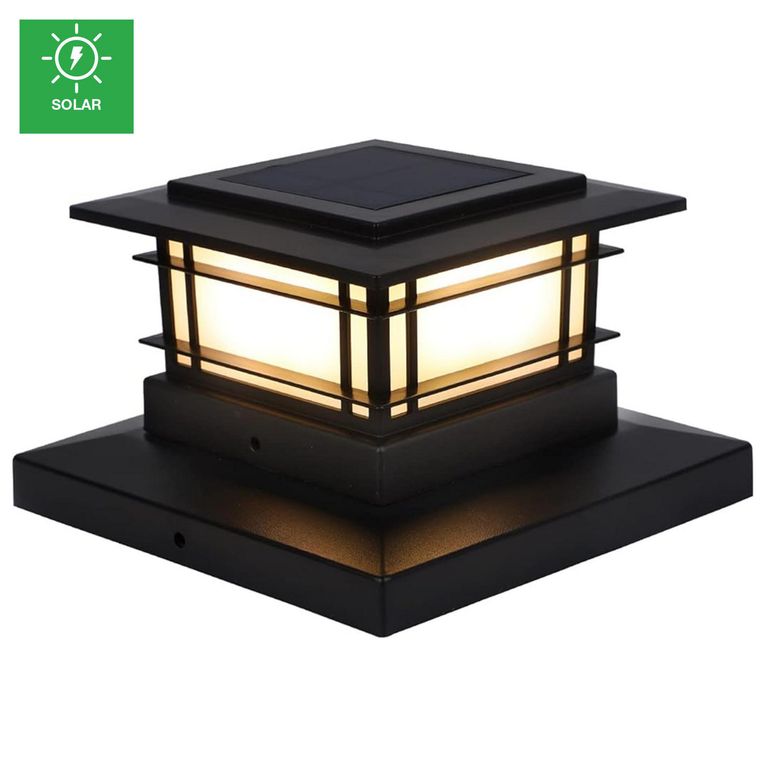 Farol Solar Poste Led Mora Negro Luz Cálida