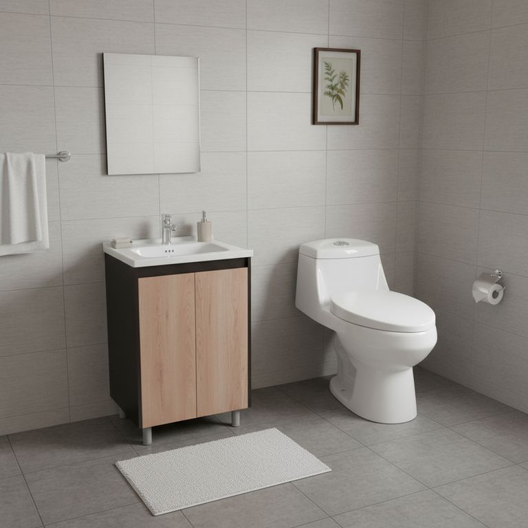 Combo Muebles Espejo Cairo + Inodoro One Piece Vinciny Blanco