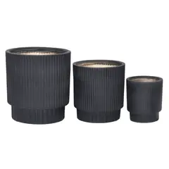 JUST HOME COLLECTION - Maceta Victoria de Cerámica Negro L + Maceta Victoria de Cerámica Negro M + Maceta Victoria de Cerámica Negro S