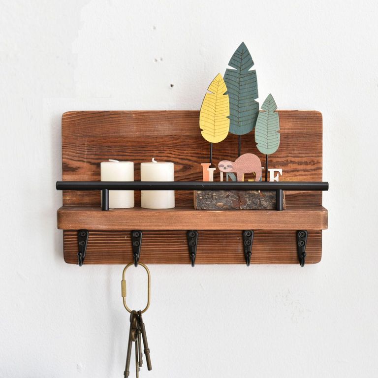 Organizador de Pared 5 Ganchos Metálico/Madera