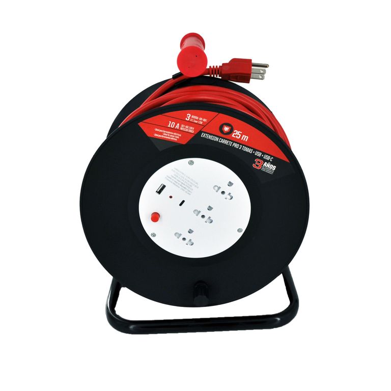 Extensión Carrete 3 tomas 25m USB/USB-C Halux