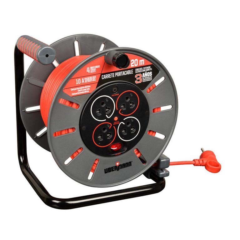 Carrete Profesional 4 Tomas x20 Metros Negro/Rojo