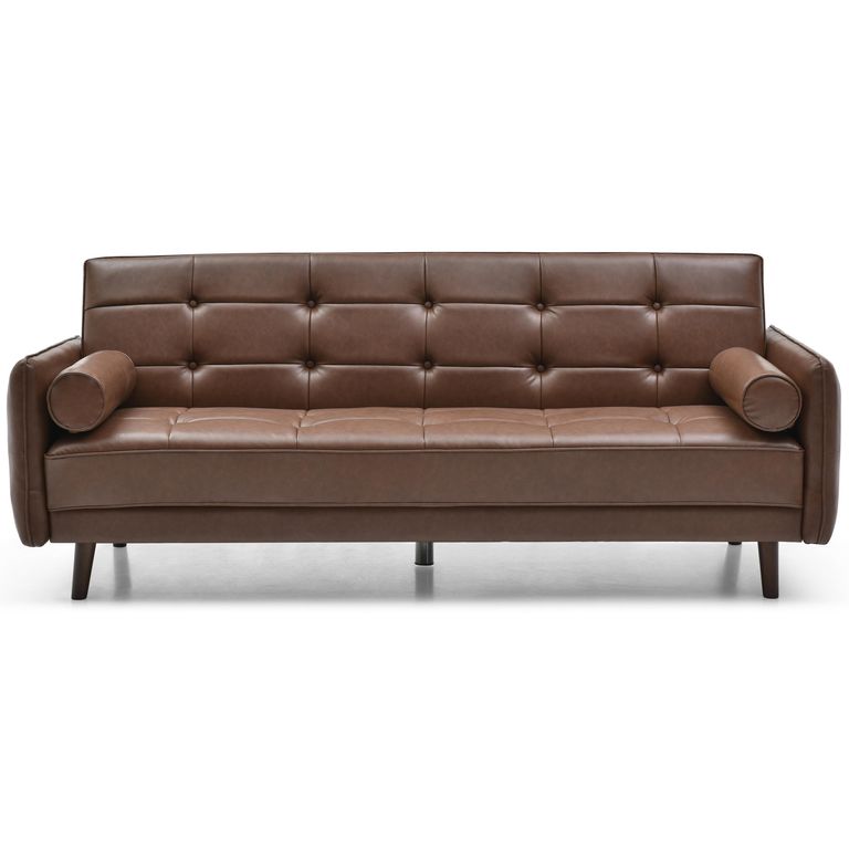 Sofá Cama Futón 3 Cuerpos + Cojines Decorativos Brooklyn Marrón