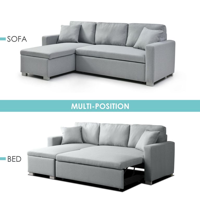 Sofá Cama Seccional 3 Cuerpos con Almacenamiento + Cojines Decorativos Olive Gris