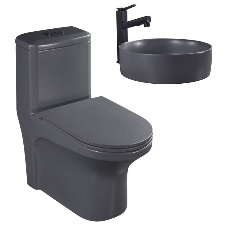 One Piece Roma Blanco Mate + Lavamanos de Cerámica Circular Mate Gris