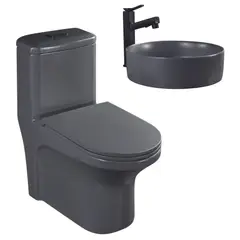 SENSI DACQUA - One Piece Roma Blanco Mate + Lavamanos de Cerámica Circular Mate Gris