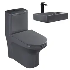 SENSI DACQUA - One Piece Roma Blanco Mate + Lavamanos de Cerámica Rectángular Mate Gris