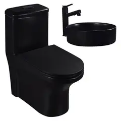 SENSI DACQUA - One Piece Roma Blanco Mate + Lavamanos de Cerámica Circular Mate Negro