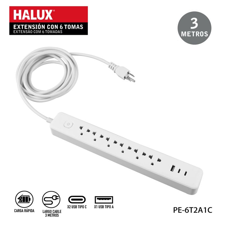 Extensión 6 Tomas 3 m Blanco