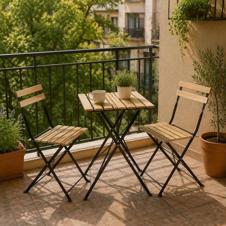 Juego de Balcón Slats de Madera para 2 Personas