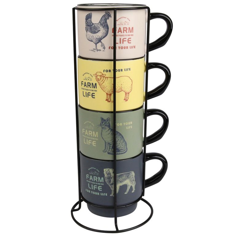 Set 4 Mug Rack de Metal 300ml
