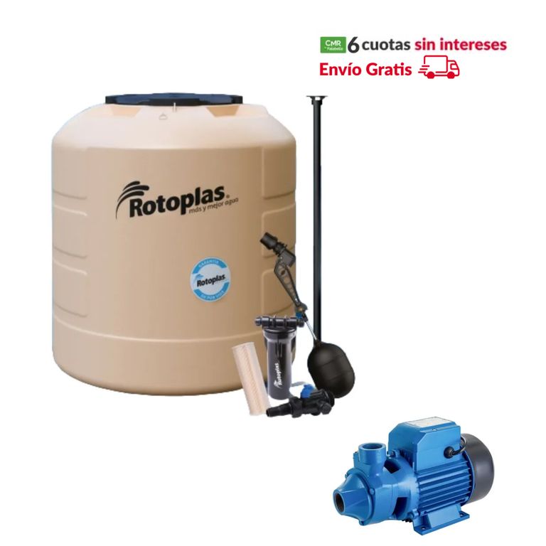 Combo Tanque Plus 1100L Arena Rotoplas + Accesorios + Bomba Periférica 1HP 50l/min