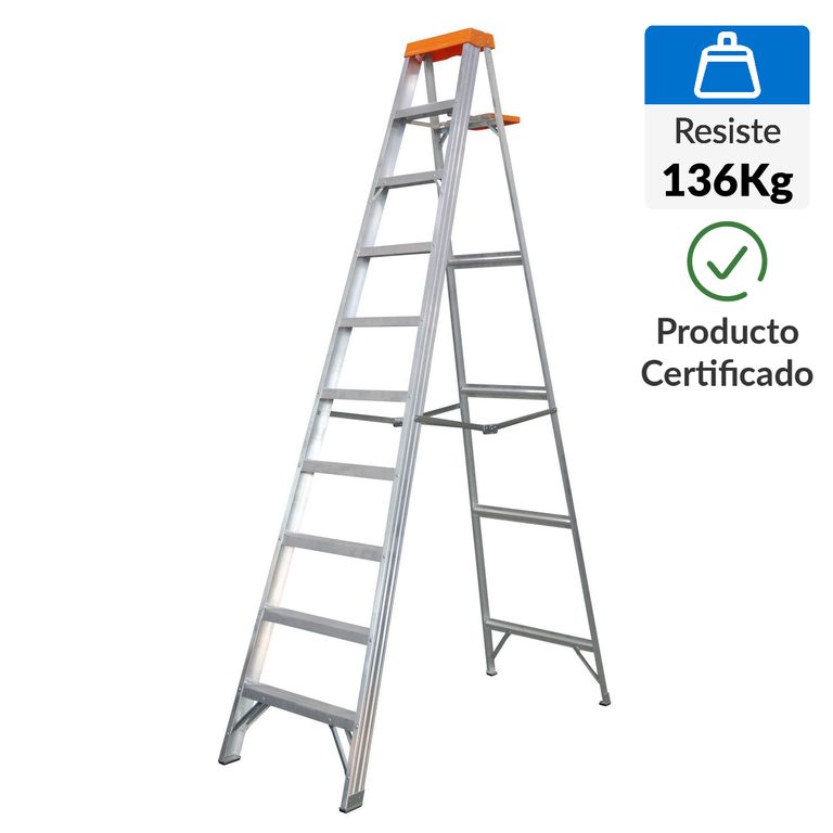 Escalera de Tijera de Aluminio 9 Pasos 136Kg