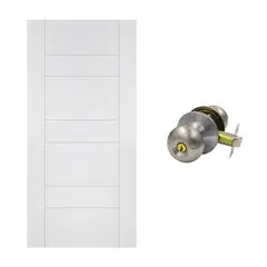 undefined - Puerta de Interior HDF Blanca Rt. Decor Ec3Bas 40x600x2070mm + Cerradura de Pomo Dormitorio Fighter Acero Inoxidable