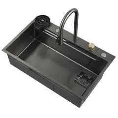 SENSI DACQUA - Lavadero de Cocina Multifuncional 2 Pozas Negro Acero inoxidable 75x46x22 cm