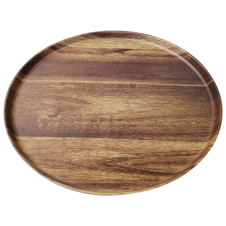 Plato Melamina Redondo Madera/Negro 38cm
