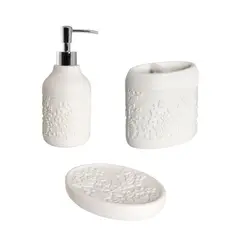 JUST HOME COLLECTION - Dispensador Letitia Resina Blanco + Jabonera Letitia Resina Blanco + Portacepillo Letitia Resina Blanco