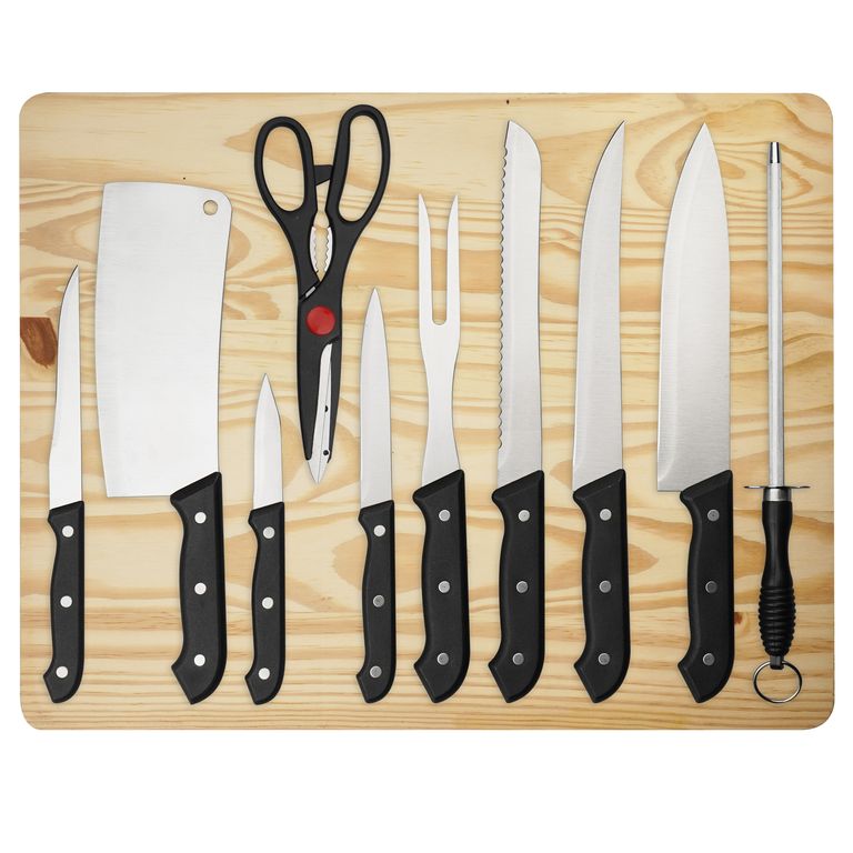 Tabla de Picar 6 Cuchillos 1 Machete 1 Trinche 1 Tijera 1 Afilador