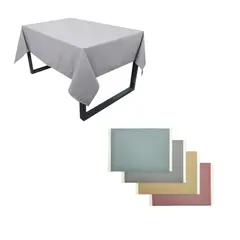 JUST HOME COLLECTION - Mantel Rectangular 180x240cm Gris + Set 6 Individuales Colores Surtido