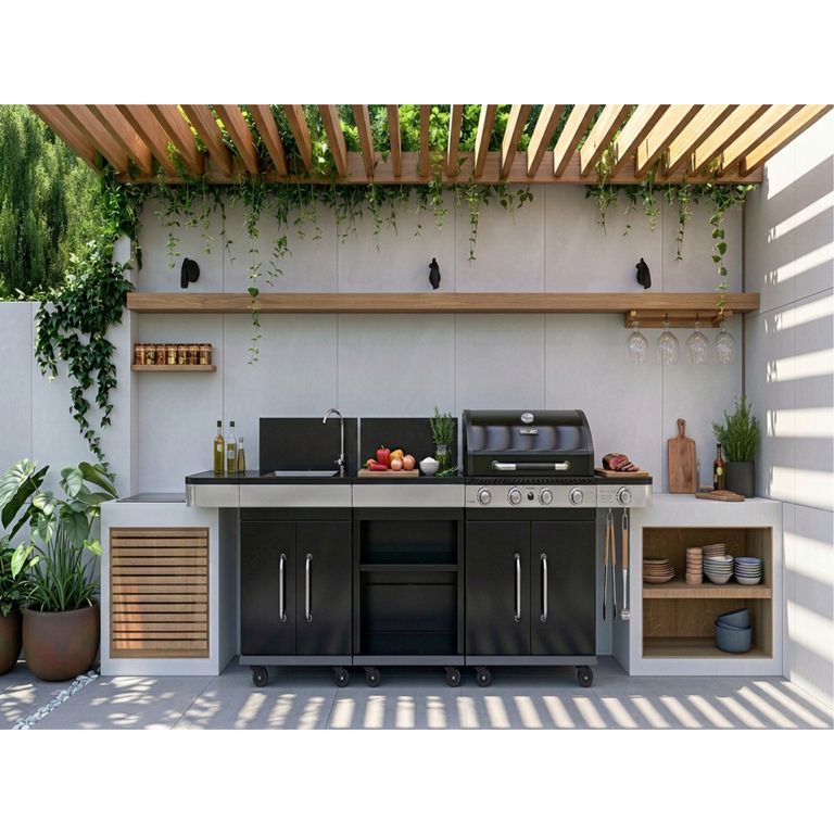 Parrilla Modular a Gas 4 Quemadores + Quemador Lateral
