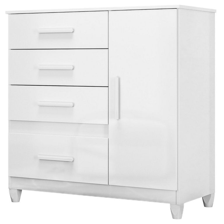 Cómoda Florida 1 Puerta 4 Cajones Blanco/Rosado Flex