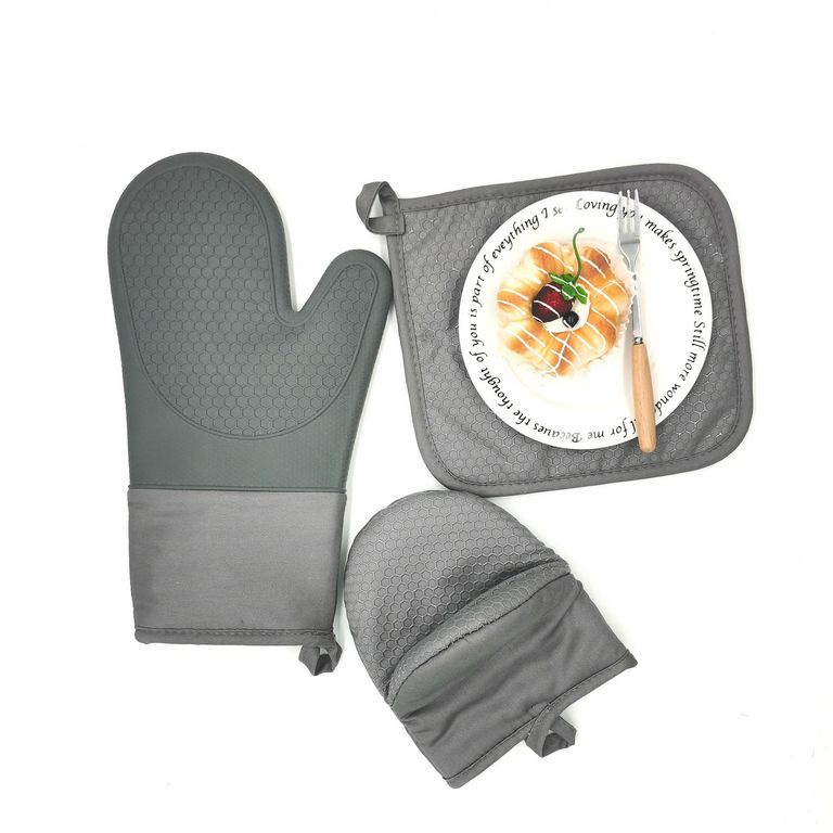 Set x3 Guantes y Posacaliente Gris