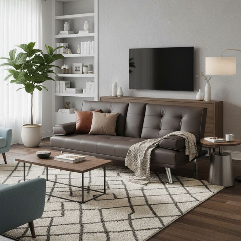 Sofá Cama Futón 3 Cuerpos con Posavasos Aveiro Marrón
