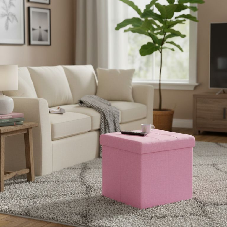 Pouf Plegable Rosa 38x38x38cm