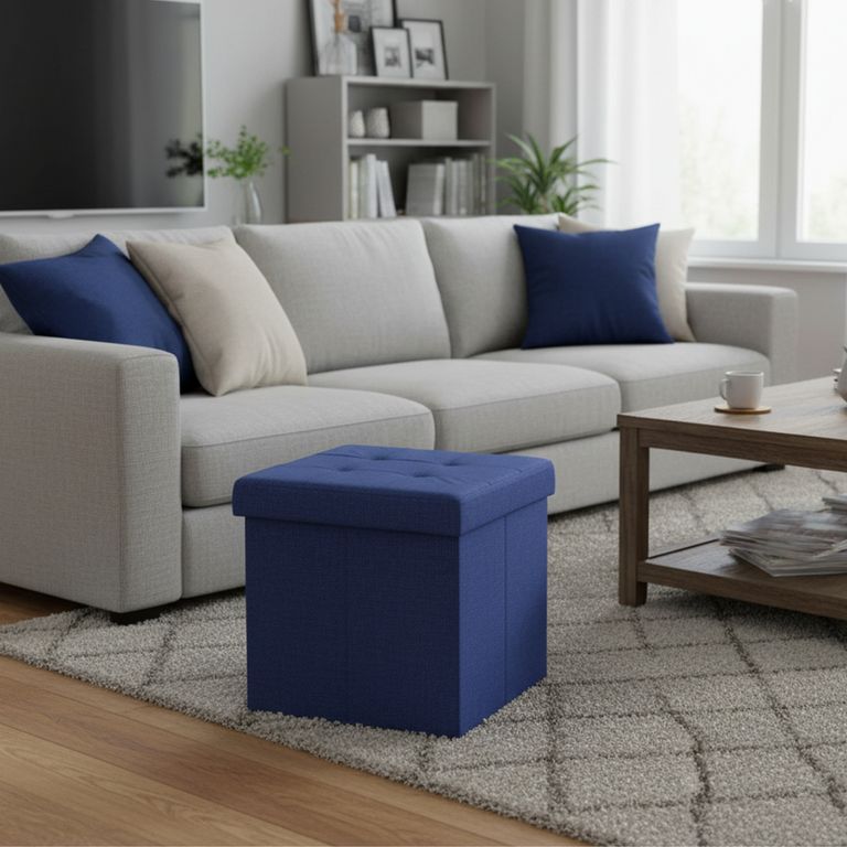 Pouf Plegable Azul 38x38x38cm