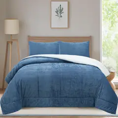 JUST HOME COLLECTION - Plumón Liso 2 Plazas Azul