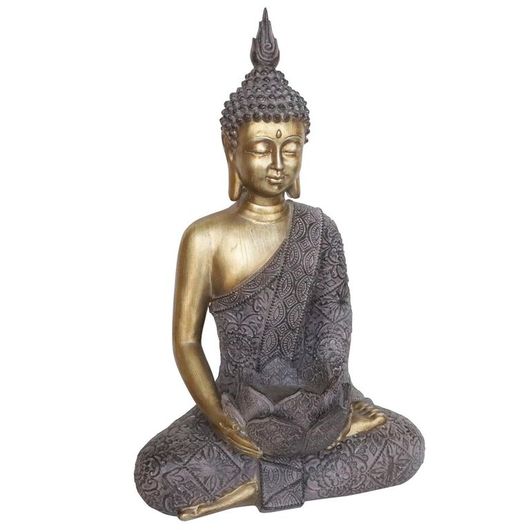 Buda Gris Sentado Portavela 42cm