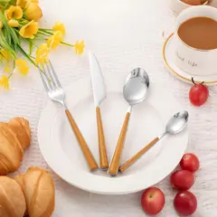 JUST HOME COLLECTION - Set de Cubiertos Mango de Madera 24 Piezas
