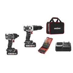 UBERMANN - Kit Taladro Percutor + Desatornillador de Impacto + 25 Piezas de Acceso + 2 Baterías