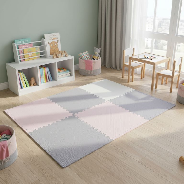 Piso de Goma Cuadrado Eva 61x61cm 6Pzs Rosado