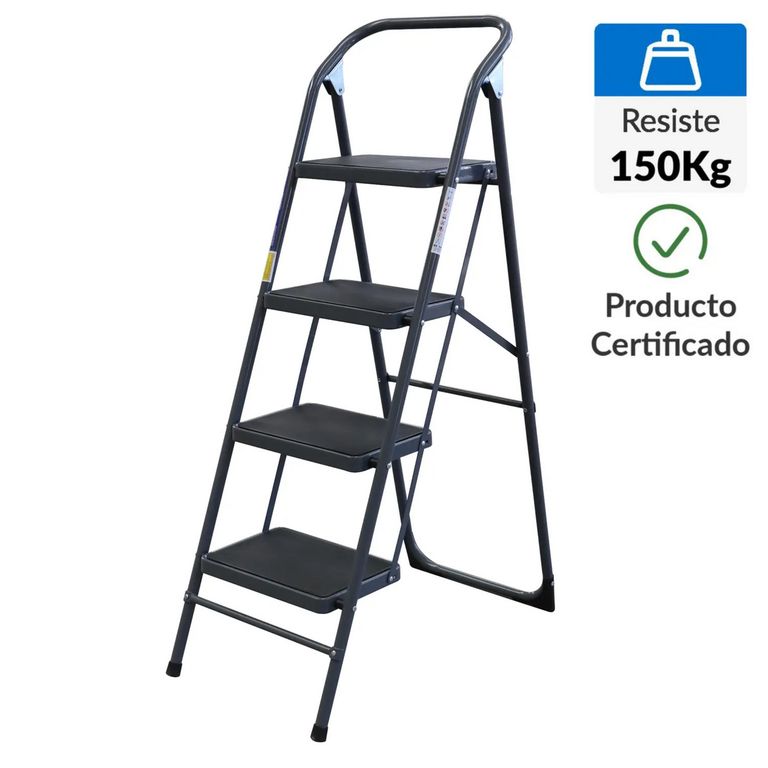 Escalera de Tijera de Acero 4 Pasos Negro 150Kg
