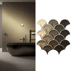 HOLZTEK - Malla Decorativa de Porcelanato Escama Dorado 25.9x27.3cm 0.07m2