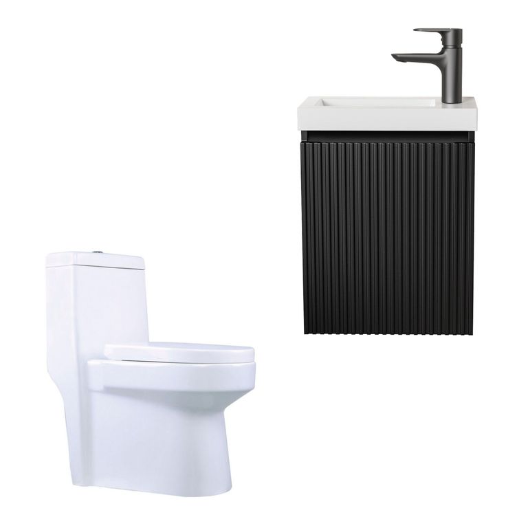 Mueble de Baño LVM Moscú Negro 40cm + WC Inodoro One Piece Berlin Blanco