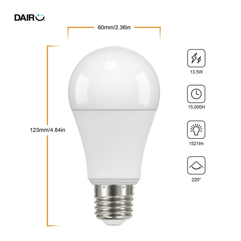 Pack x2 Focos LED A60 E27 13.5 W 1521 lm Luz Cálida (100 W Equivalente)