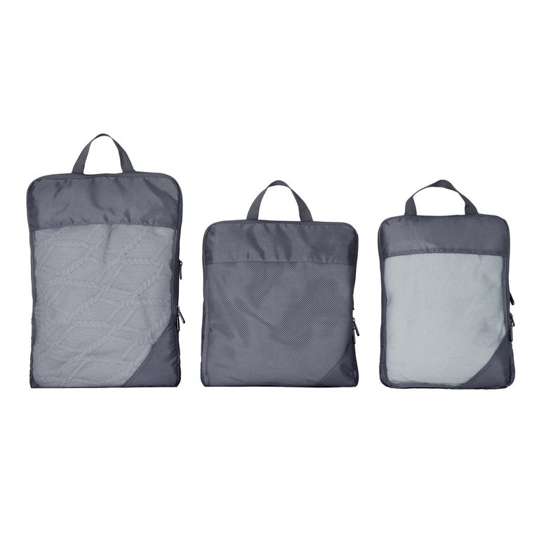 Set x3 Organizador de maleta para viajes gris.