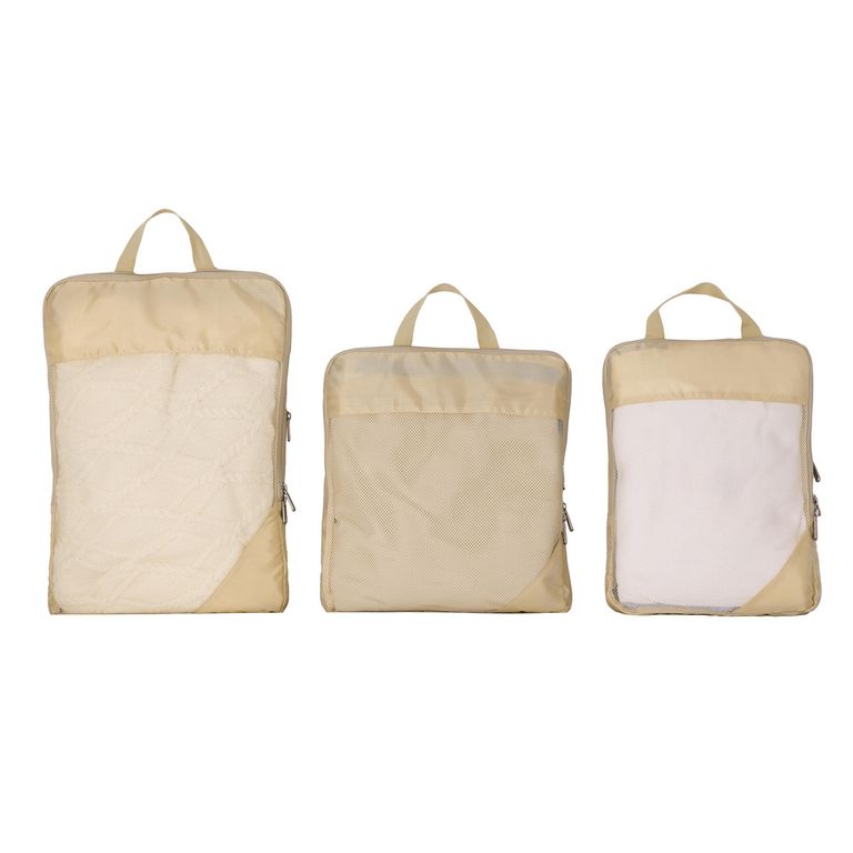 Set x3 Organizador de maleta para viajes beige.