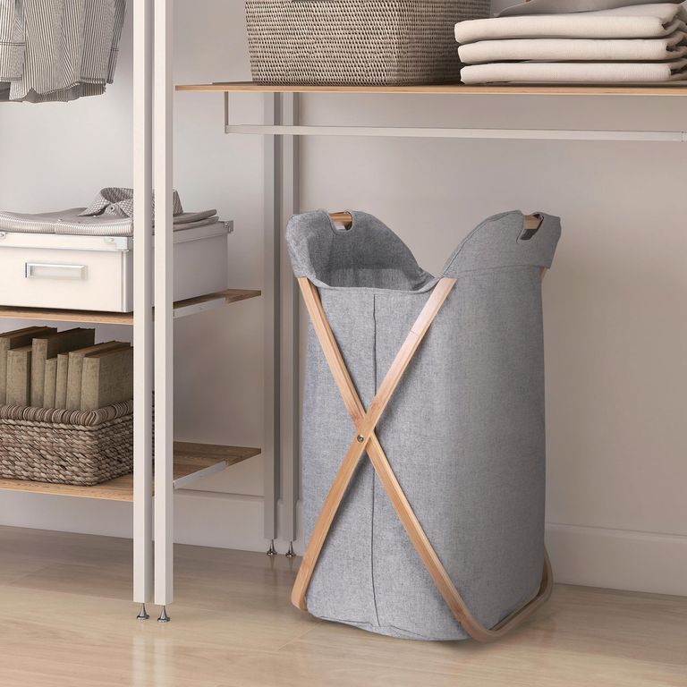 Cesto de Ropa Tela Bambú 44x66x40 cm Gris.
